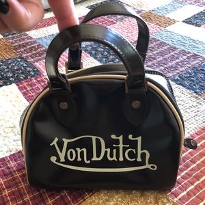 Navy and tan small Von Dutch tote